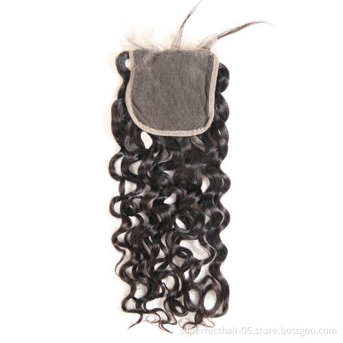 4X4  Closure 100% Virgin Raw Indian Unprocessed Human Hair Swiss Transparent Lace Closure